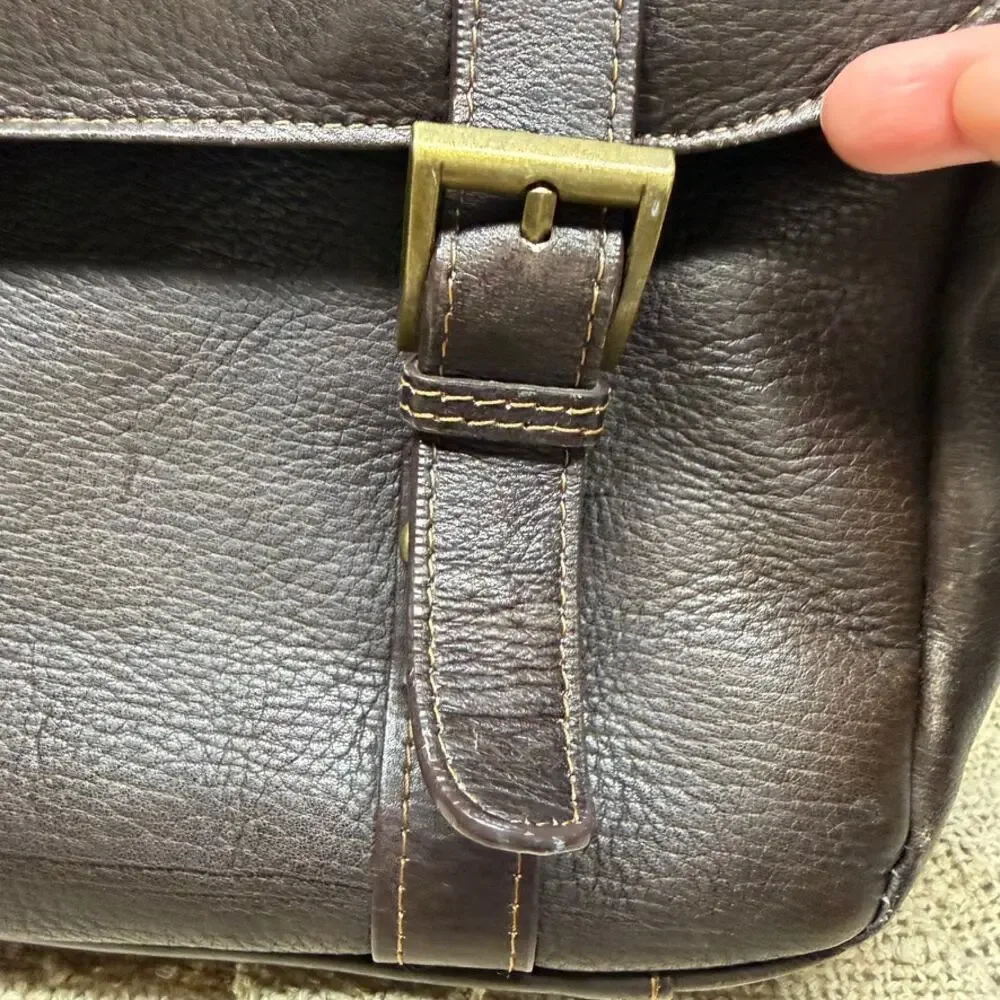 Samsonite Classic Leather Flapover Briefcase Messenger Bag Espresso Brown